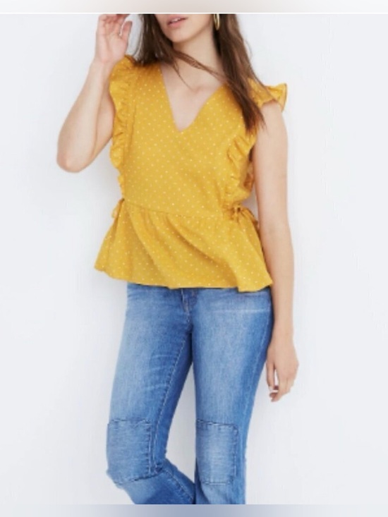 Madewell Mustard Yellow Polka Dot V-Neck Top. Size small - Picture 3 of 9